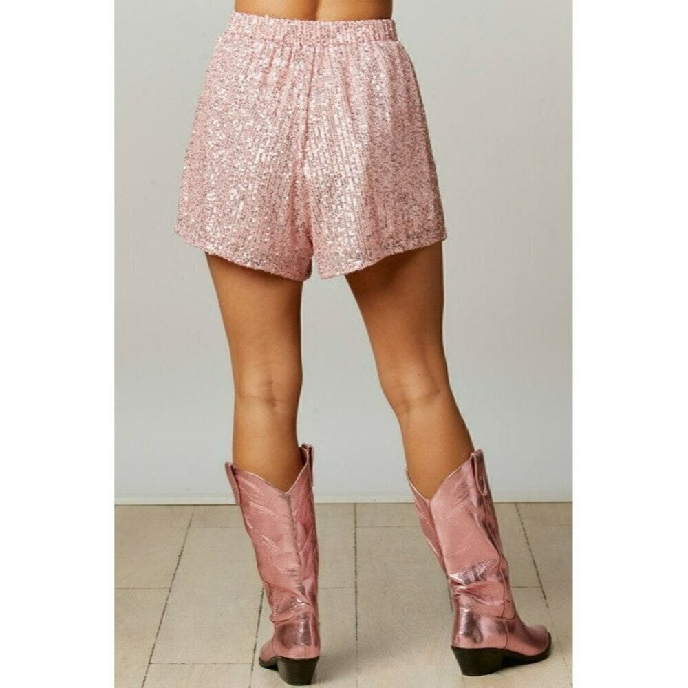 Making a Statement Sequin Sparkle Shorts in Pink - Picture 6 of 7